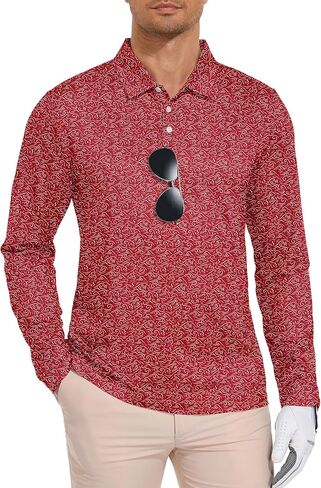 SWISSWELL Long Sleeve Polo Shirts for Men UPF 50+ Sun Protection Performance Print Patterns Collared Golf Polos Casual in Kuwait
