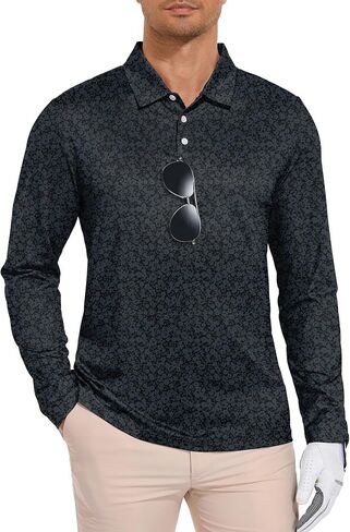 SWISSWELL Long Sleeve Polo Shirts for Men UPF 50+ Sun Protection Performance Print Patterns Collared Golf Polos Casual in Kuwait
