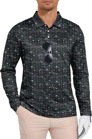 SWISSWELL Long Sleeve Polo Shirts for Men UPF 50+ Sun Protection Performance Print Patterns Collared Golf Polos Casual in Kuwait