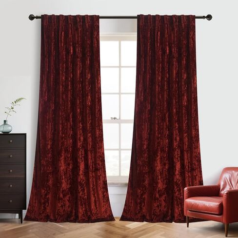 Roslynwood Crushed Luxury Velvet Rust Curtains for Bedroom 84 inches Long, Thermal Insulated Window Drapes Back Tab for Living Room/Dining Room, W52 x L84, 2 Panels in Saudi Arabia