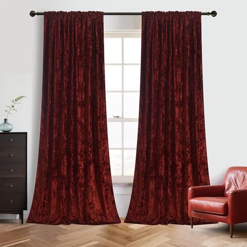 Roslynwood Crushed Luxury Velvet Rust Curtains for Bedroom 84 inches Long, Thermal Insulated Window Drapes Back Tab for Living Room/Dining Room, W52 x L84, 2 Panels in Saudi Arabia