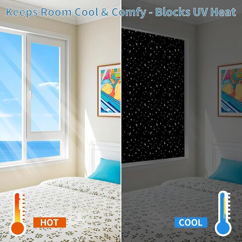 Portable Blackout Curtains 2 Pack 100% Light Blocking Window Shades, No Drill Adhesive Curtains for Bedroom, Travel, RV, Thermal Insulated (Starry Black, Main(81"x48")&Bonus(118"x57")) in Kuwait