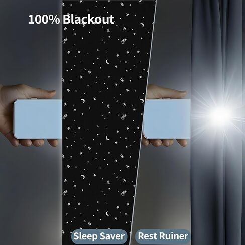 Portable Blackout Curtains 2 Pack 100% Light Blocking Window Shades, No Drill Adhesive Curtains for Bedroom, Travel, RV, Thermal Insulated (Starry Black, Main(81"x48")&Bonus(118"x57")) in Kuwait