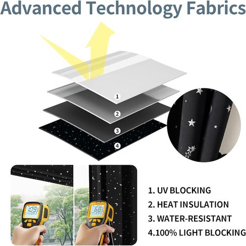 Portable Blackout Curtains 2 Pack 100% Light Blocking Window Shades, No Drill Adhesive Curtains for Bedroom, Travel, RV, Thermal Insulated (Starry Black, Main(81"x48")&Bonus(118"x57")) in Kuwait