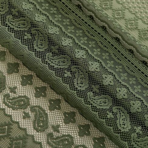 Boho Lace Curtains 84 Inches Long, Vintage Farmhouse Semi Sheer Curtain Panels with Tassel Trim for Living Room Bedroom, Light Filtering Rod Pocket Drapes, Olive Green, 59"W x 84"L, Set of 2 in Saudi Arabia