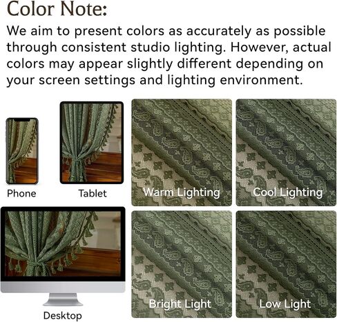 Boho Lace Curtains 84 Inches Long, Vintage Farmhouse Semi Sheer Curtain Panels with Tassel Trim for Living Room Bedroom, Light Filtering Rod Pocket Drapes, Olive Green, 59"W x 84"L, Set of 2 in Saudi Arabia