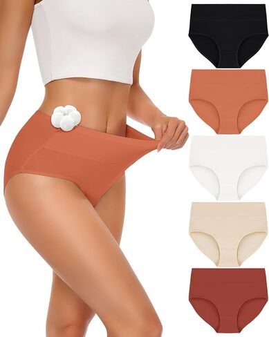 SIMIYA Cotton Underwear for Women Full Coverage Stretch Briefs Womens High Waisted Panties Ladies Plus Size 5 Pack in Kuwait