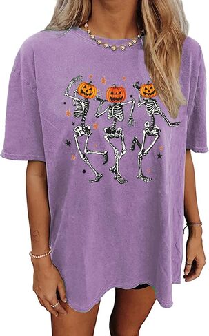 Oversized Spooky Season Shirt for Women Halloween Cute Ghost Graphic Shirt Casual Spooky Skull Shirt Tops in Saudi Arabia