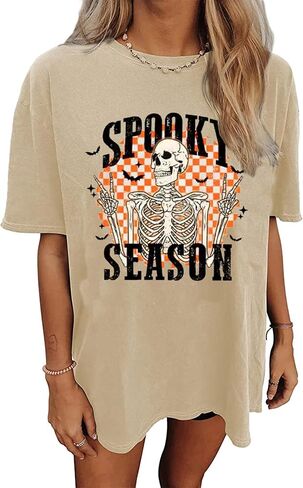 Oversized Spooky Season Shirt for Women Halloween Cute Ghost Graphic Shirt Casual Spooky Skull Shirt Tops in Saudi Arabia