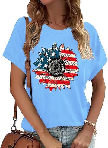 ForHailey Women's 4th of July Patriotic Shirts Graphic Tees USA Shirt American Flag Short Sleeve Tunic Tops in Saudi Arabia