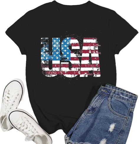USA Shirts for Women 4th of July American Flag T-Shirt Patriotic Independence Day Tee Tops in Saudi Arabia