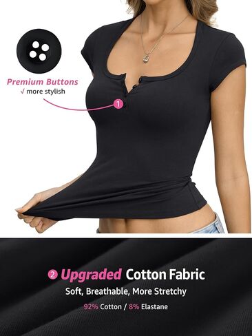EasyGala Womens Cotton Henley Shirts Square Neck Short Sleeve Tops Slim Fit Summer T-Shirt Trendy Outfits Clothes 2026 in Saudi Arabia