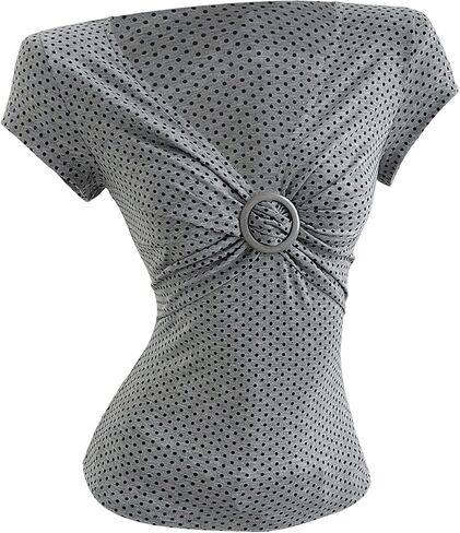 SweatyRocks Women's Polka Dots Twist Front T Shirts Y2k Deep V Neck Cap Sleeve Fitted Date Night Tees in Kuwait