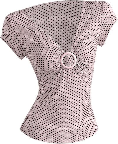 SweatyRocks Women's Polka Dots Twist Front T Shirts Y2k Deep V Neck Cap Sleeve Fitted Date Night Tees in Kuwait