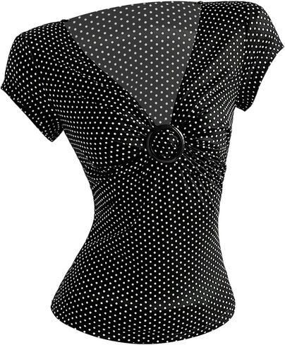 SweatyRocks Women's Polka Dots Twist Front T Shirts Y2k Deep V Neck Cap Sleeve Fitted Date Night Tees in Kuwait
