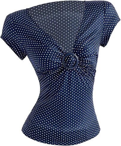SweatyRocks Women's Polka Dots Twist Front T Shirts Y2k Deep V Neck Cap Sleeve Fitted Date Night Tees in Kuwait