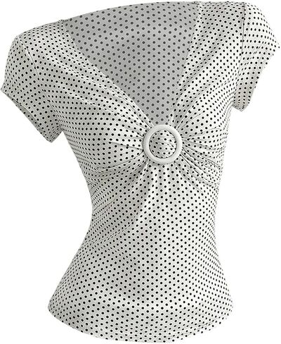 SweatyRocks Women's Polka Dots Twist Front T Shirts Y2k Deep V Neck Cap Sleeve Fitted Date Night Tees in Kuwait