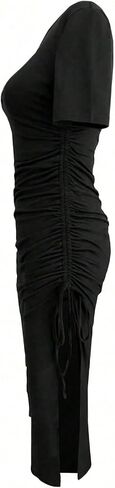 OYOANGLE Women's Cutout Ripped Bodycon Midi Dress Short Sleeve High Slit Ruched Night Out Party Dress in Kuwait