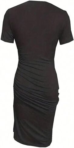 OYOANGLE Women's Cutout Ripped Bodycon Midi Dress Short Sleeve High Slit Ruched Night Out Party Dress in Kuwait