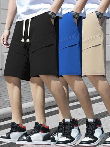 Men's Casual Shorts, Comfortable Loose-Fitting Breathable Drawstring Pockets, Machine Washable in Kuwait