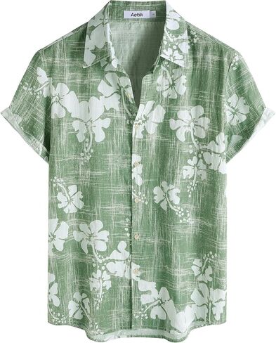 Mens Hawaiian Shirt Short Sleeve Button Down Casual Floral Summer Tropical Aloha Beach Shirts in Saudi Arabia