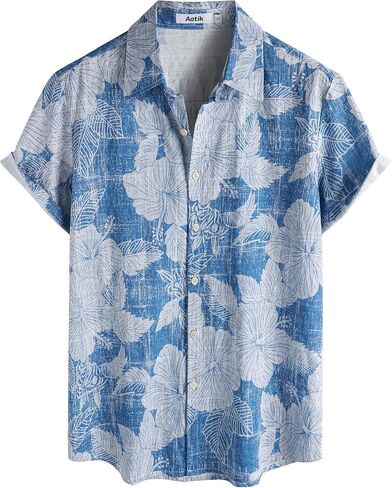 Mens Hawaiian Shirt Short Sleeve Button Down Casual Floral Summer Tropical Aloha Beach Shirts in Saudi Arabia