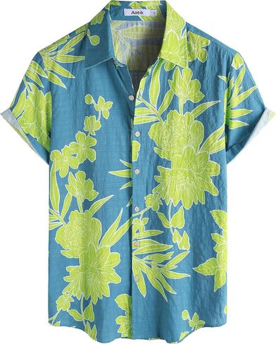 Mens Hawaiian Shirt Short Sleeve Button Down Casual Floral Summer Tropical Aloha Beach Shirts in Saudi Arabia