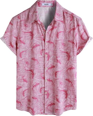Mens Hawaiian Shirt Short Sleeve Button Down Casual Floral Summer Tropical Aloha Beach Shirts in Saudi Arabia