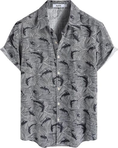 Mens Hawaiian Shirt Short Sleeve Button Down Casual Floral Summer Tropical Aloha Beach Shirts in Saudi Arabia
