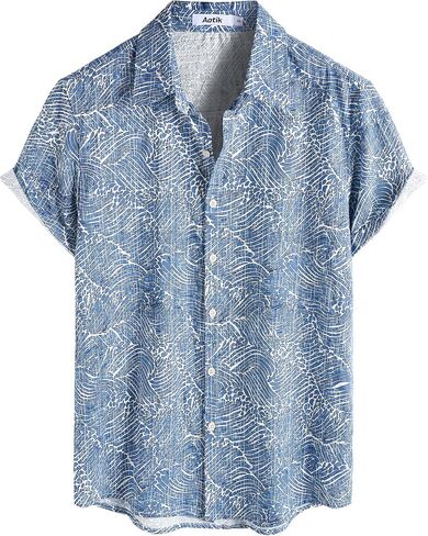 Mens Hawaiian Shirt Short Sleeve Button Down Casual Floral Summer Tropical Aloha Beach Shirts in Saudi Arabia