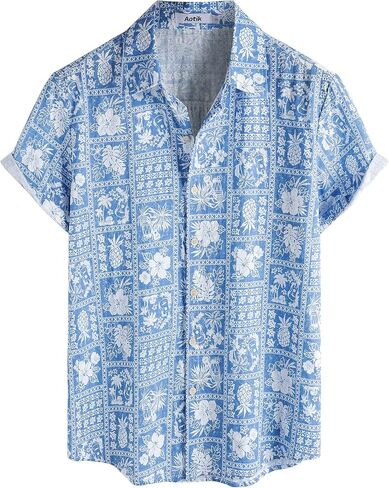 Mens Hawaiian Shirt Short Sleeve Button Down Casual Floral Summer Tropical Aloha Beach Shirts in Saudi Arabia