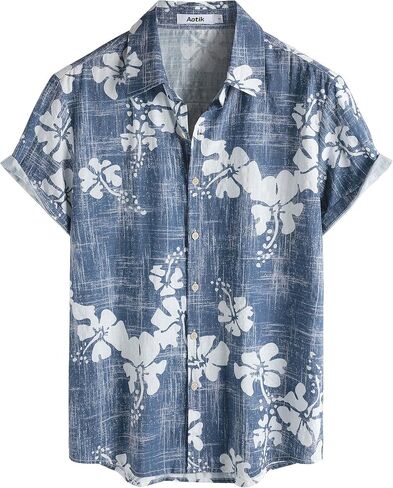 Mens Hawaiian Shirt Short Sleeve Button Down Casual Floral Summer Tropical Aloha Beach Shirts in Saudi Arabia