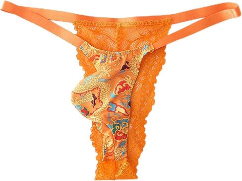 Men’s Lace Thong Underwear, Low Rise Breathable Floral Mesh Briefs with Oriental Pattern, Soft Lightweight Sexy Men Lingerie in Kuwait