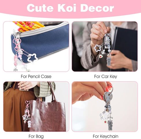 Ouligay 2 Pcs Fuzzy Cat Keychain,Cute Key Chain Charms,Y2k Keychain,Kawaii Matching Keychains with star,Fuzzy Kitty Cat Decor for Cat Lover,Gift for Women Backpack Purse(Gray White) in Saudi Arabia