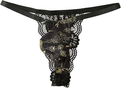 Men’s Lace Thong Underwear, Low Rise Breathable Floral Mesh Briefs with Oriental Pattern, Soft Lightweight Sexy Men Lingerie in Kuwait