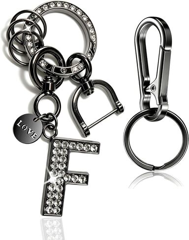 Bling Rhinestone Personalized Initial Keychain for Women & Men, Black & Silver, Ideal Charm for Car Keys, House Keys and Bags in Kuwait