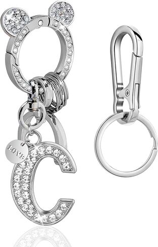 Bling Rhinestone Personalized Initial Keychain for Women & Men, Black & Silver, Ideal Charm for Car Keys, House Keys and Bags in Kuwait