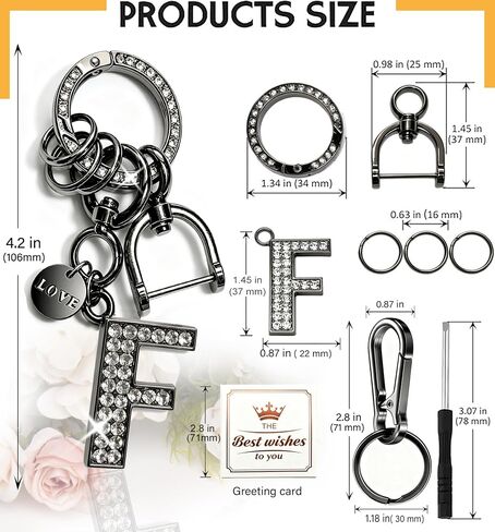 Bling Rhinestone Personalized Initial Keychain for Women & Men, Black & Silver, Ideal Charm for Car Keys, House Keys and Bags in Kuwait
