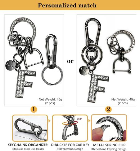 Bling Rhinestone Personalized Initial Keychain for Women & Men, Black & Silver, Ideal Charm for Car Keys, House Keys and Bags in Kuwait