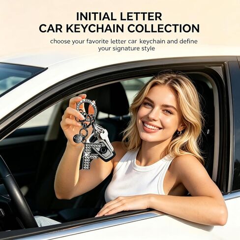 Bling Rhinestone Personalized Initial Keychain for Women & Men, Black & Silver, Ideal Charm for Car Keys, House Keys and Bags in Kuwait