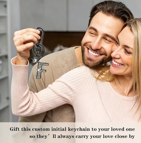 Bling Rhinestone Personalized Initial Keychain for Women & Men, Black & Silver, Ideal Charm for Car Keys, House Keys and Bags in Kuwait