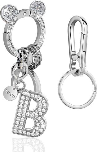 Bling Rhinestone Personalized Initial Keychain for Women & Men, Black & Silver, Ideal Charm for Car Keys, House Keys and Bags in Kuwait