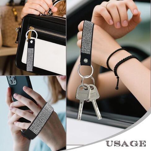 Bling Rhinestone Wristlet Keychain Wrist Lanyard Extended Wristlet Keychain Accessories for Girls Women, Wrist Strap Car Key Ring Strap for Phone Wallet Cameras Keys in Saudi Arabia