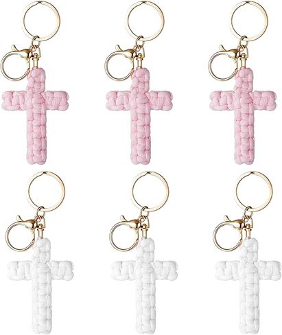 6PCS Cross Keychain for Women Men, Macrame Jesus Christian Keychains, Handmade Soft Cute Cross Key Chain Charm in Saudi Arabia