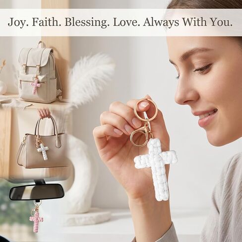 6PCS Cross Keychain for Women Men, Macrame Jesus Christian Keychains, Handmade Soft Cute Cross Key Chain Charm in Saudi Arabia
