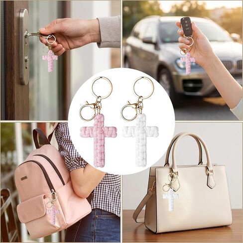 6PCS Cross Keychain for Women Men, Macrame Jesus Christian Keychains, Handmade Soft Cute Cross Key Chain Charm in Saudi Arabia