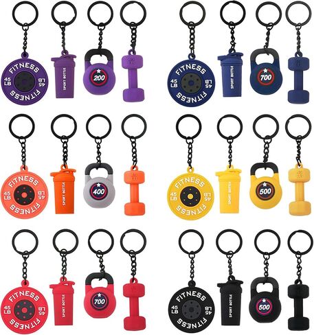 24 Pack Silicone Gym Keychain Barbell Dumbbell Kettlebell Keychain Gym Bag Charms Workout Fitness Accessories in Saudi Arabia