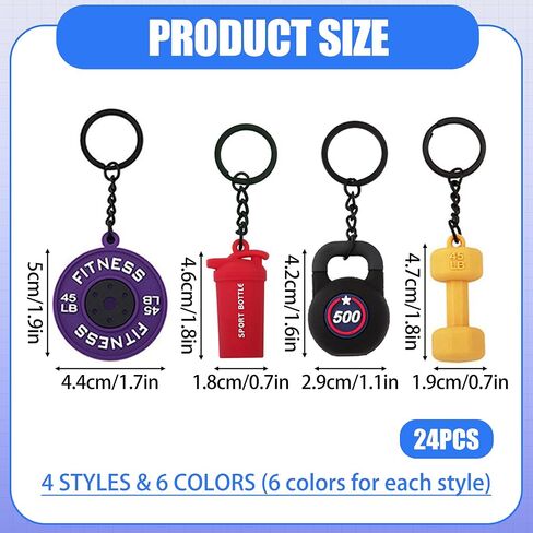 24 Pack Silicone Gym Keychain Barbell Dumbbell Kettlebell Keychain Gym Bag Charms Workout Fitness Accessories in Saudi Arabia