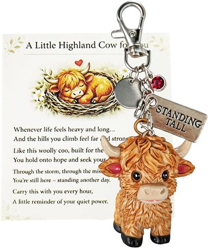 Highland Cow Keychain – Adorable Resin Cow Figurine with Inspirational Quote, Cute Novelty Keyring for Keys & Backpacks in Saudi Arabia