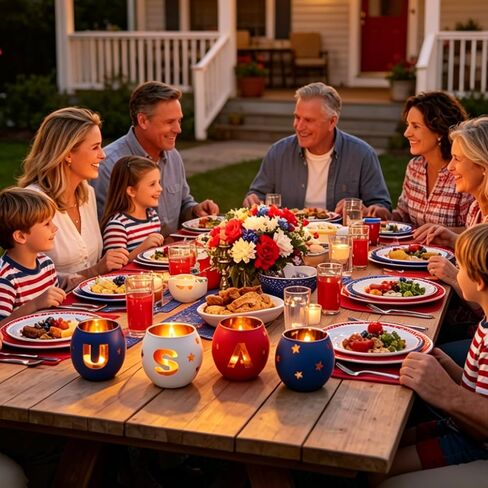 USA Glass Votive Tea Light Candle Holders, Independence Day Table Centerpiece, Red, White, and Blue, Star Cutout, 4th of July Decoration, Set of 4 in Saudi Arabia